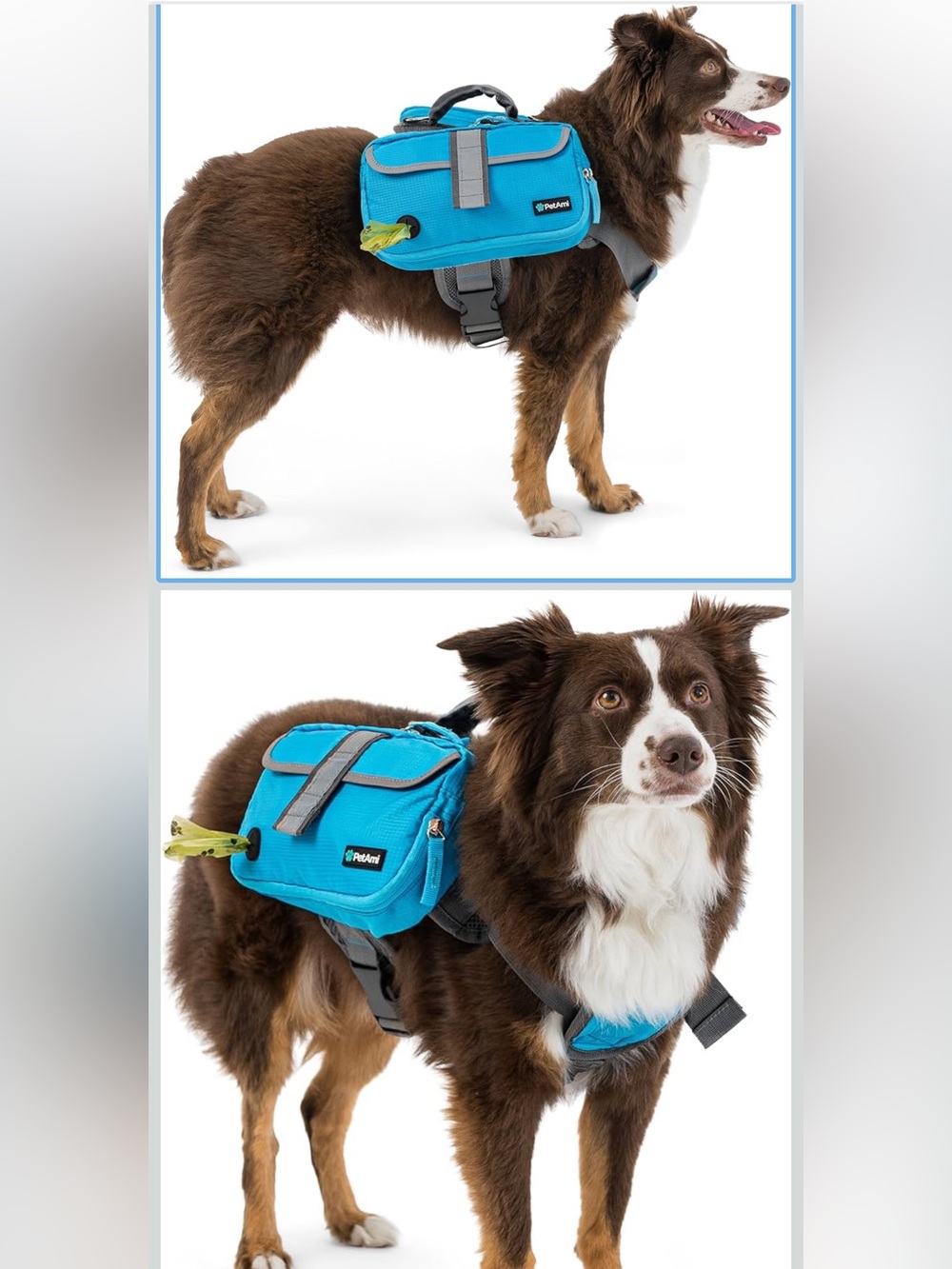 PetAmi Dog Backpack for Medium Large Dogs, Hiking Saddle Bag, Blue Self Carrier